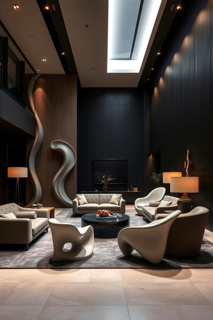 Sculptural Furniture Features - 22 Black Living Room Ideas