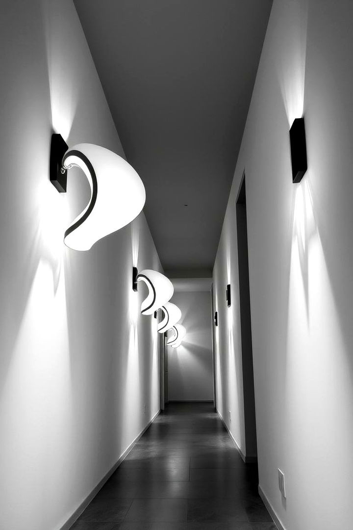 Sculptural Lighting Features - 22 Black and White Hallway Ideas