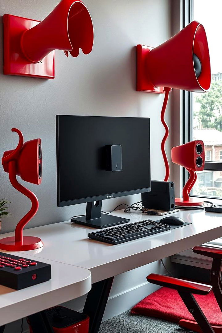 Sculptural Red Gaming Fixtures - 22 Red and Black Gaming Setup Ideas