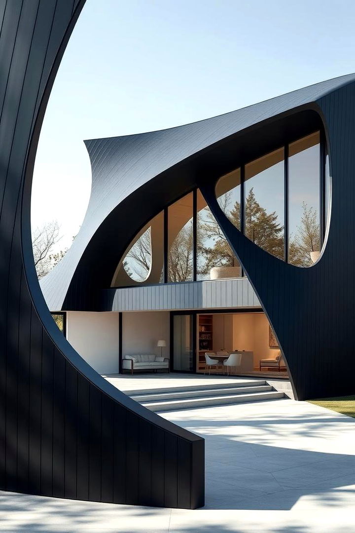 Sculptural Silhouette Emphasis - 22 Exterior Home with a Black Roof Ideas