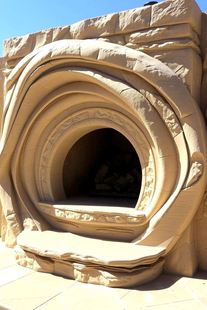 Sculptural Stone Art Display - 22 Floor to Ceiling Stone Fireplace Ideas