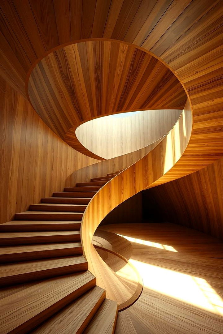 Sculptural Twisting Staircase - 22 Wooden Staircase Ideas