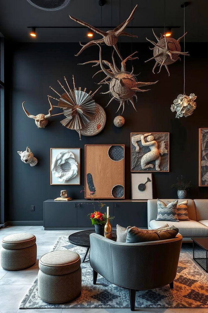 Sculptural Wall Art Fusion - 22 Black Accent Wall Bedroom Ideas