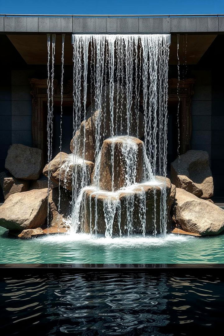 Sculptural Waterfall Feature - 22 Backyard Waterfall Ideas