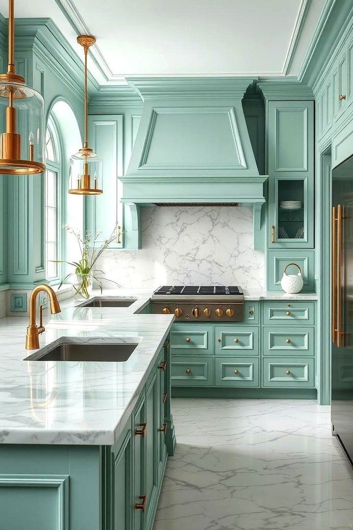 Seafoam Green and Marble Countertops - 22 Seafoam Green Kitchen Ideas
