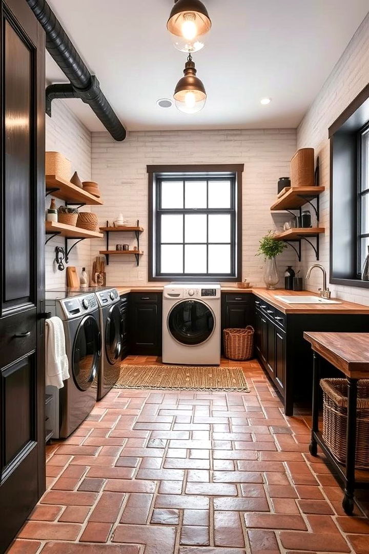 Seamless Blend of Urban and Country Designs - 22 Brick Floor Laundry Room Ideas