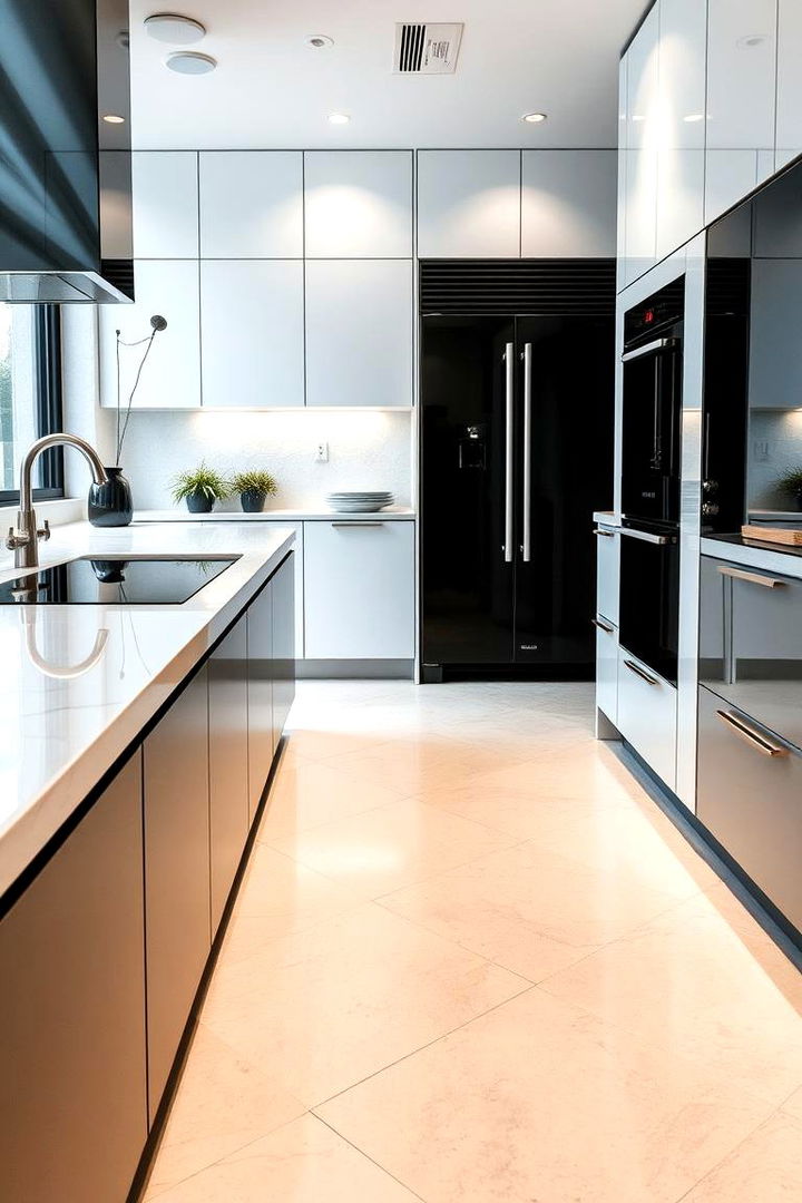Seamless Floor Transitions - 22 Small Kitchen with Black Appliances Ideas