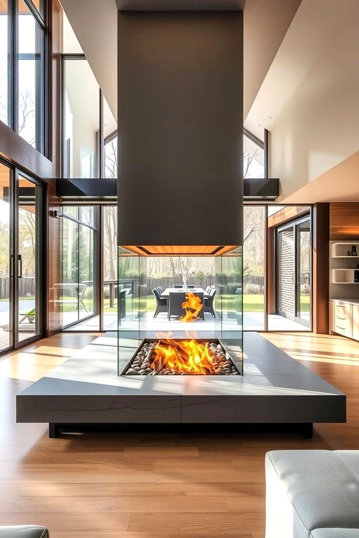 Seamless Indoor Outdoor Fireplace Connectivity - 22 Double-sided Fireplace Ideas