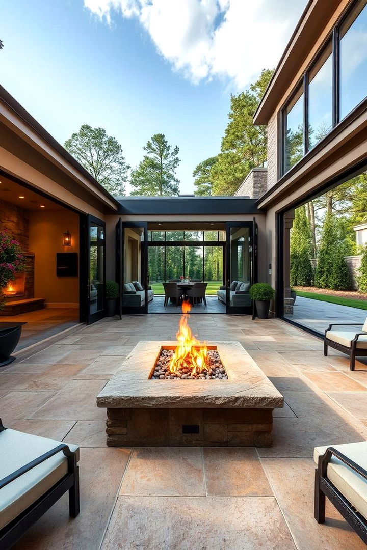 Seamless Indoor Outdoor Transition - 22 Stone Patio With a Fire Pit Ideas