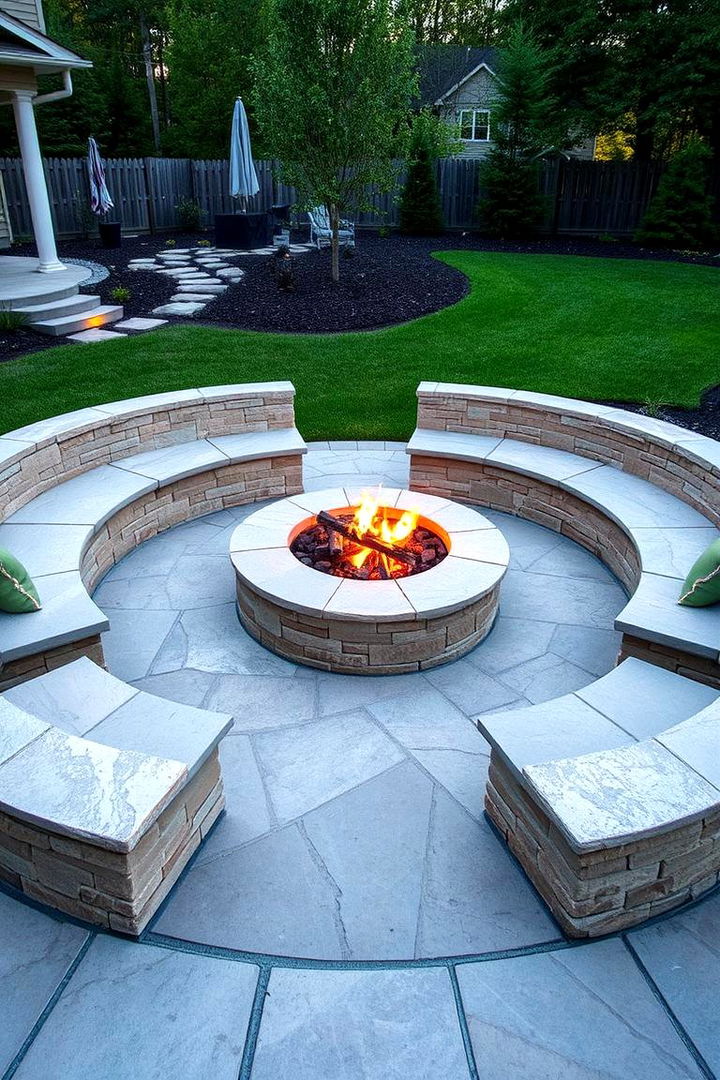Seamless Integrated Seating Rock Pit - 22 Rock Fire Pit Ideas