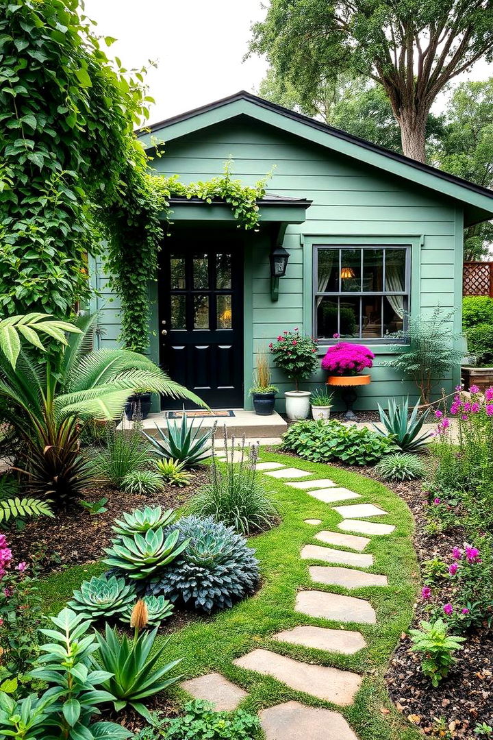 Seamless Integration with Nature - 22 Sage Green House With Black Door