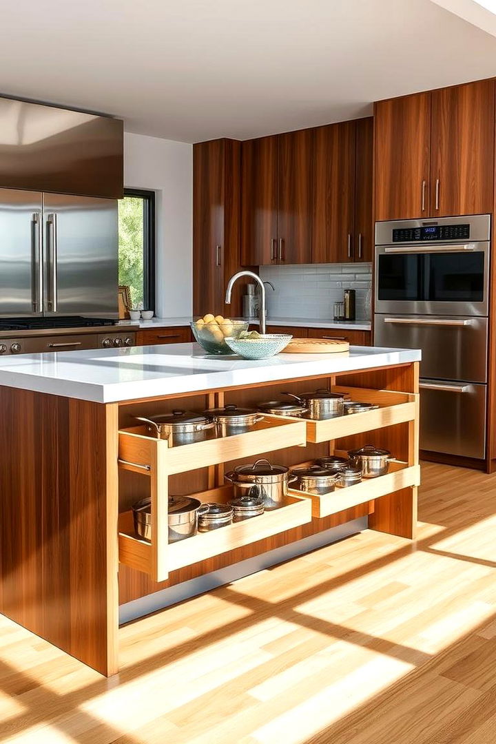 Seamless Pull Out Shelves - 22 Kitchen Island Storage Ideas