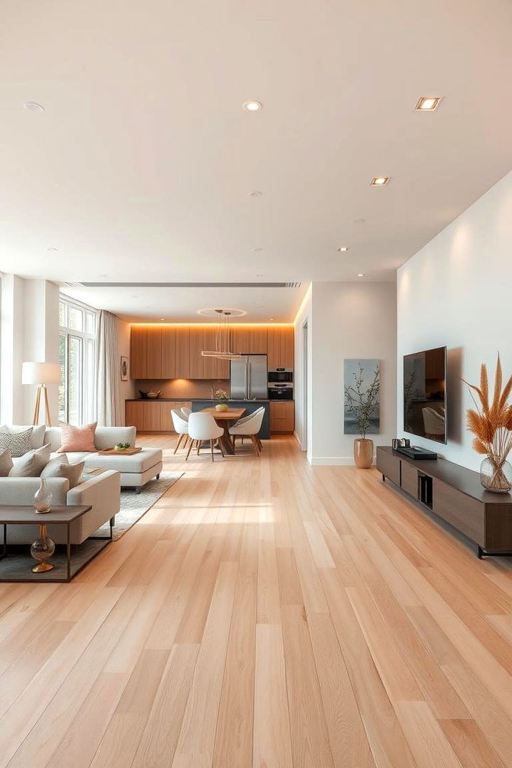 Seamless Transition Design - 22 Light Wood Floor Kitchen Ideas