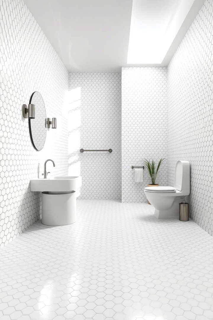 Seamless Transition from Floor to Wall - 22 Bathrooms With Hexagon Tile Floors