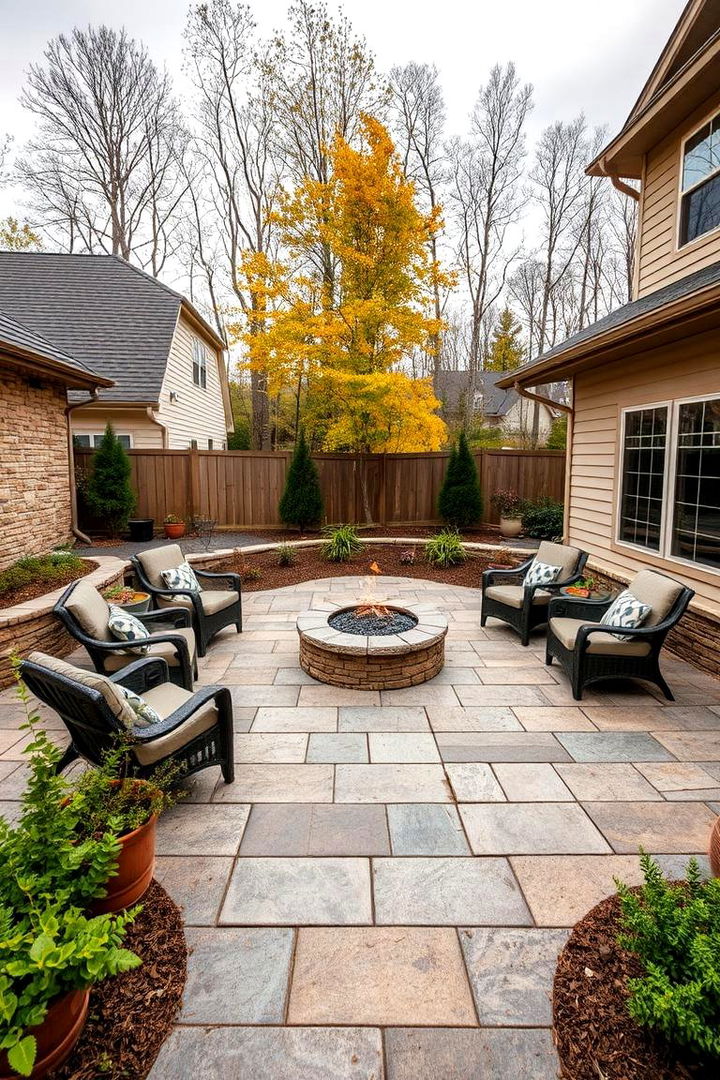 Seasonal Ambiance and Adaptive Design - 22 stamped concrete patio with fire pit ideas