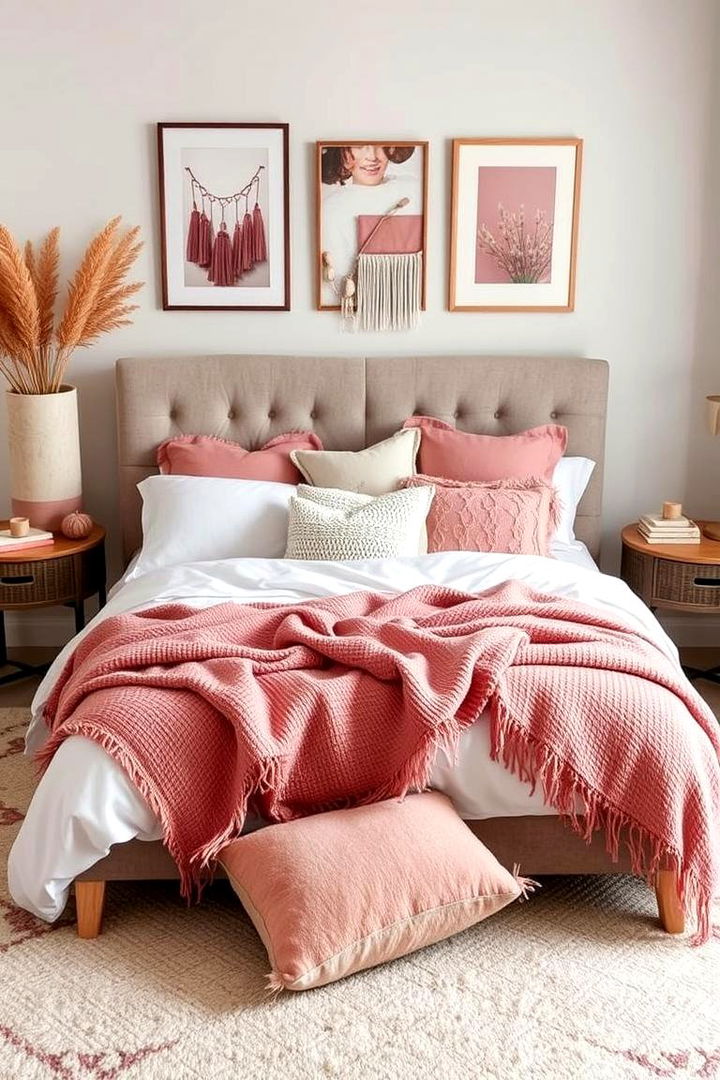 Seasonal Decor Integration for Versatility - 22 Dusty Rose Bedroom Ideas
