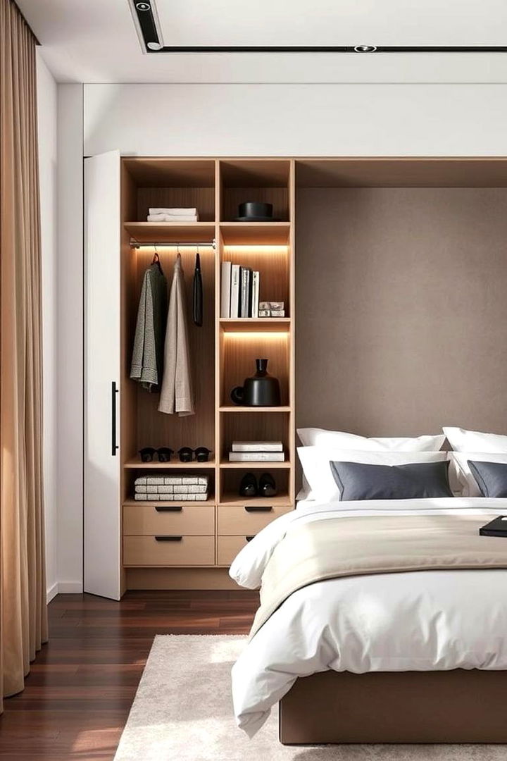 Semi Open Wardrobe Concept - 22 Built-in Wardrobe Ideas Around a Bed
