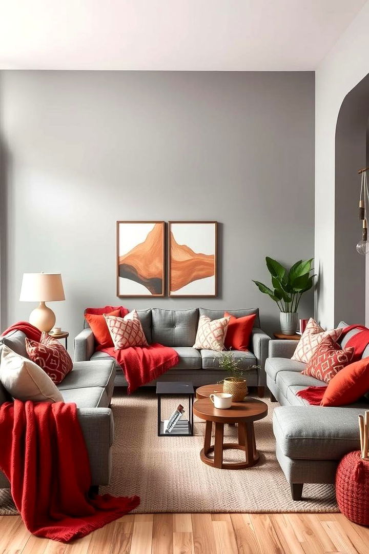 Serene Casual Living with Warm Hues - 22 Red and Grey Living Room Ideas