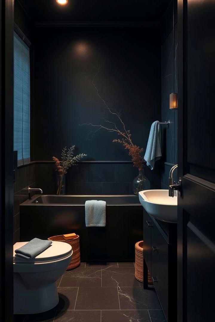Serene Escape with Dark Blue Accents - 22 black and blue bathroom ideas