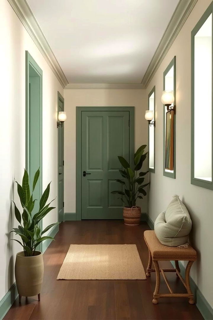Serene Green Accents with Textures - 22 Green Hallway Ideas