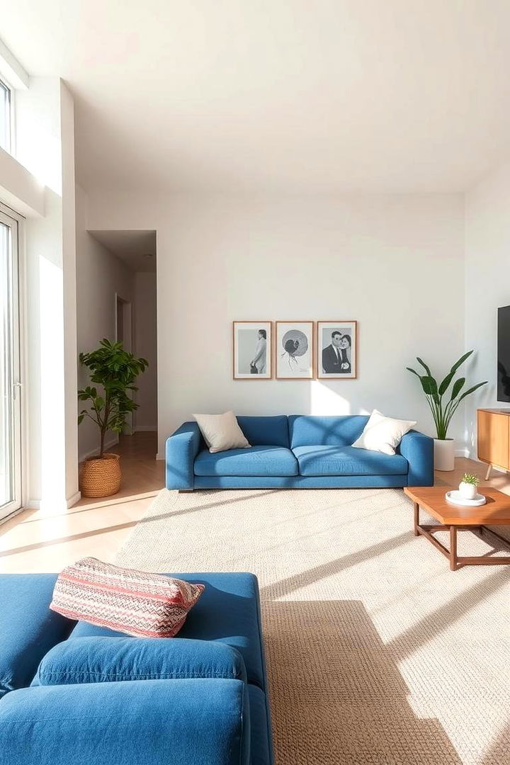 Serene Minimalism - 22 Blue Couch Living Room Ideas