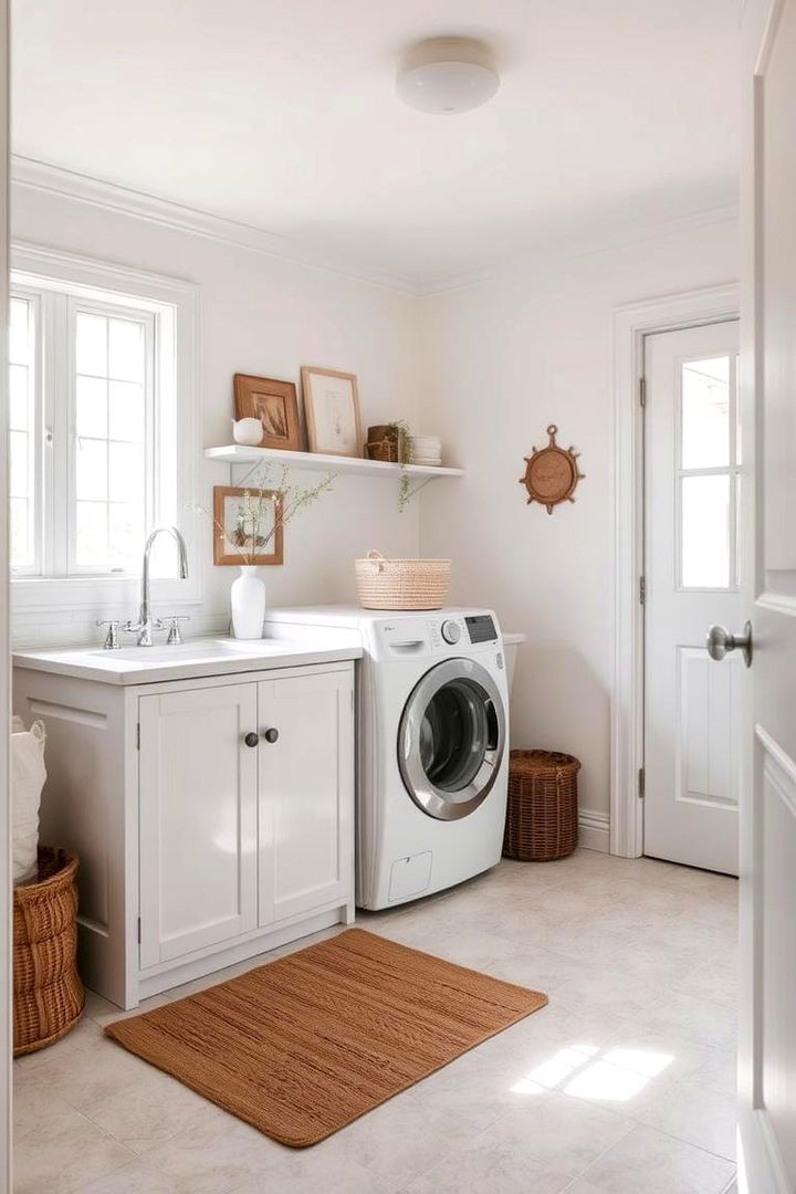Serene Neutral Palette Walls - 22 Farmhouse Laundry Room Ideas