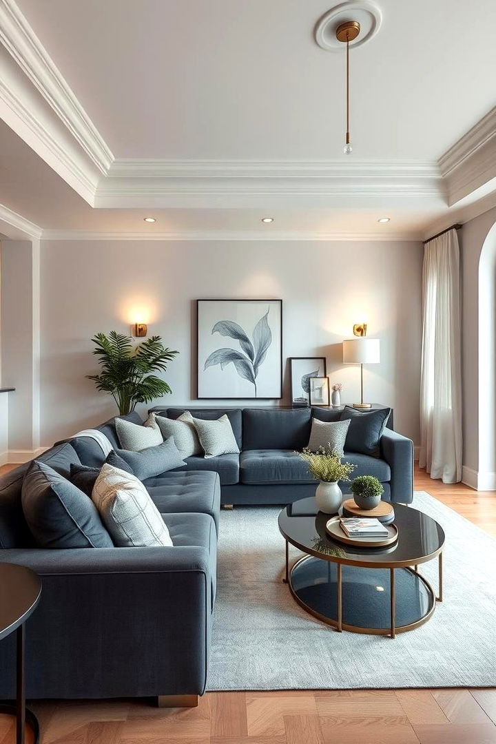 Serene Neutral Palette with Pop Accents - 22 dark grey couch living room ideas