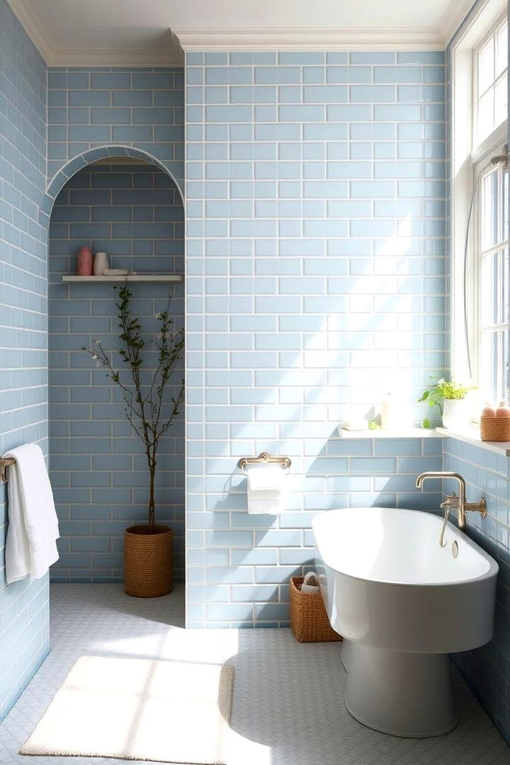 Serene Powder Blue Retreat - 22 Blue Tile Bathroom Ideas