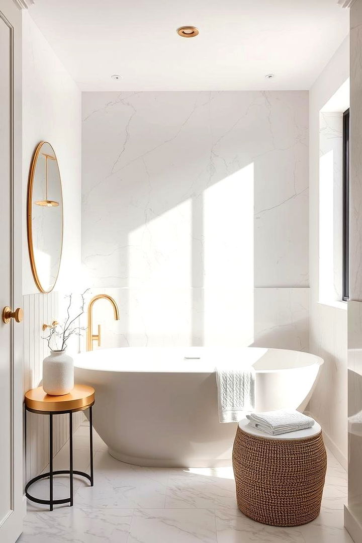 Serene Sanctuary with Warm Accents - 22 White and Gold Bathroom Ideas