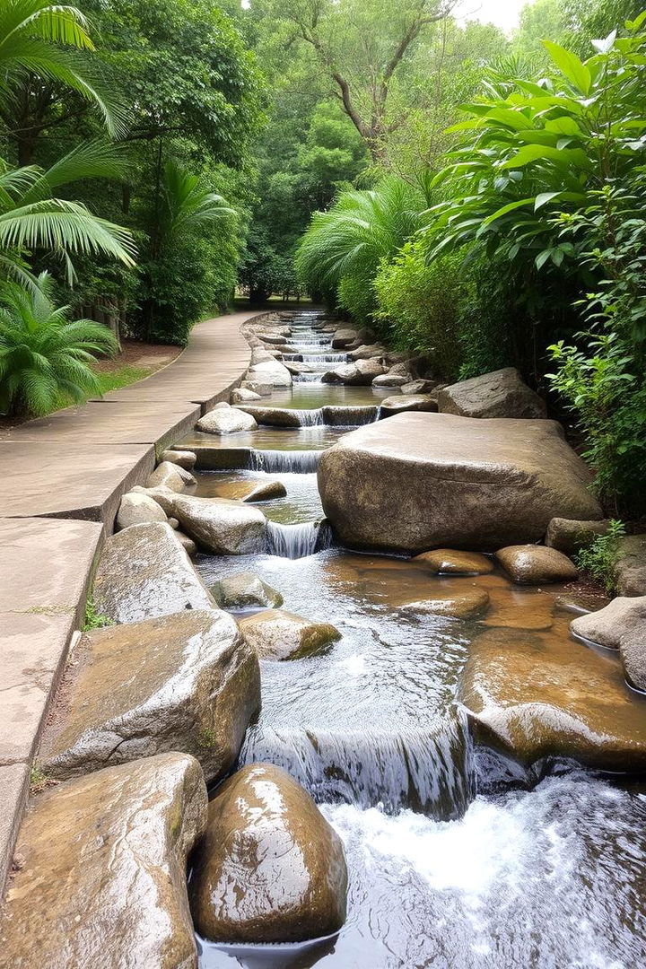 Serene Water Feature Walkway - 22 Sloped Walkway Ideas