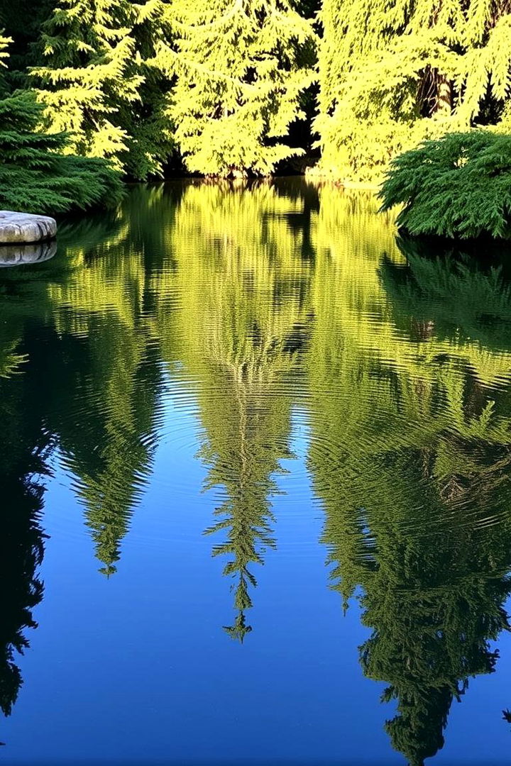 Serene Water Features with Evergreens - 22 Front Yard Evergreen Landscaping Ideas