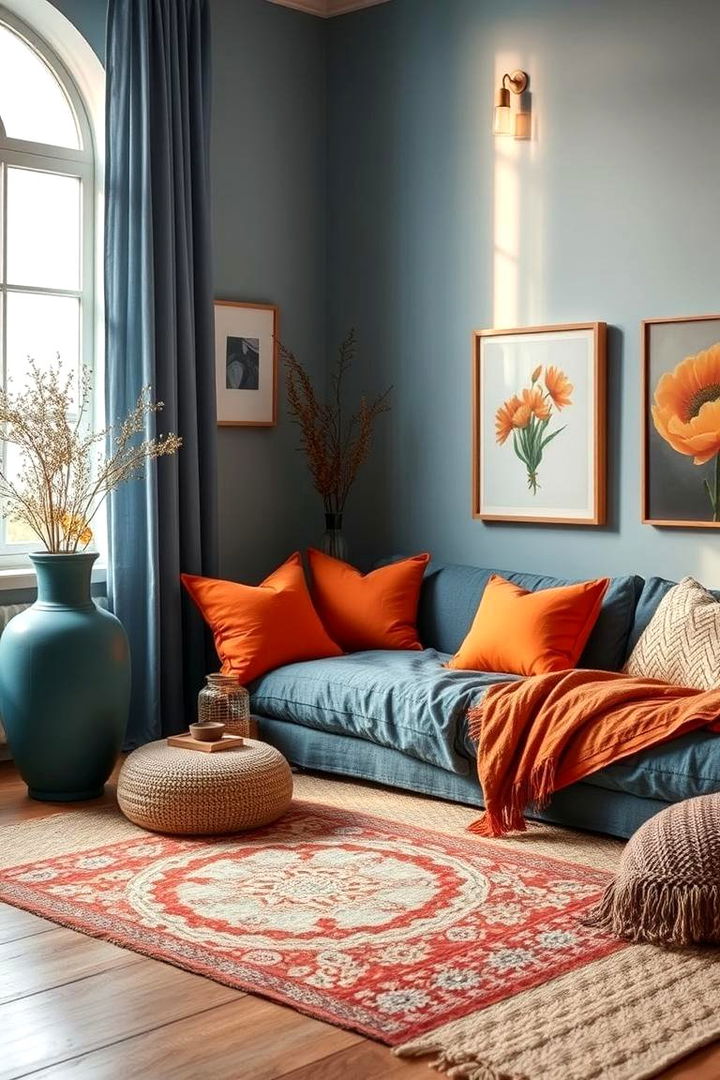 Serene Yet Energetic Retreat - 22 orange and blue living room ideas