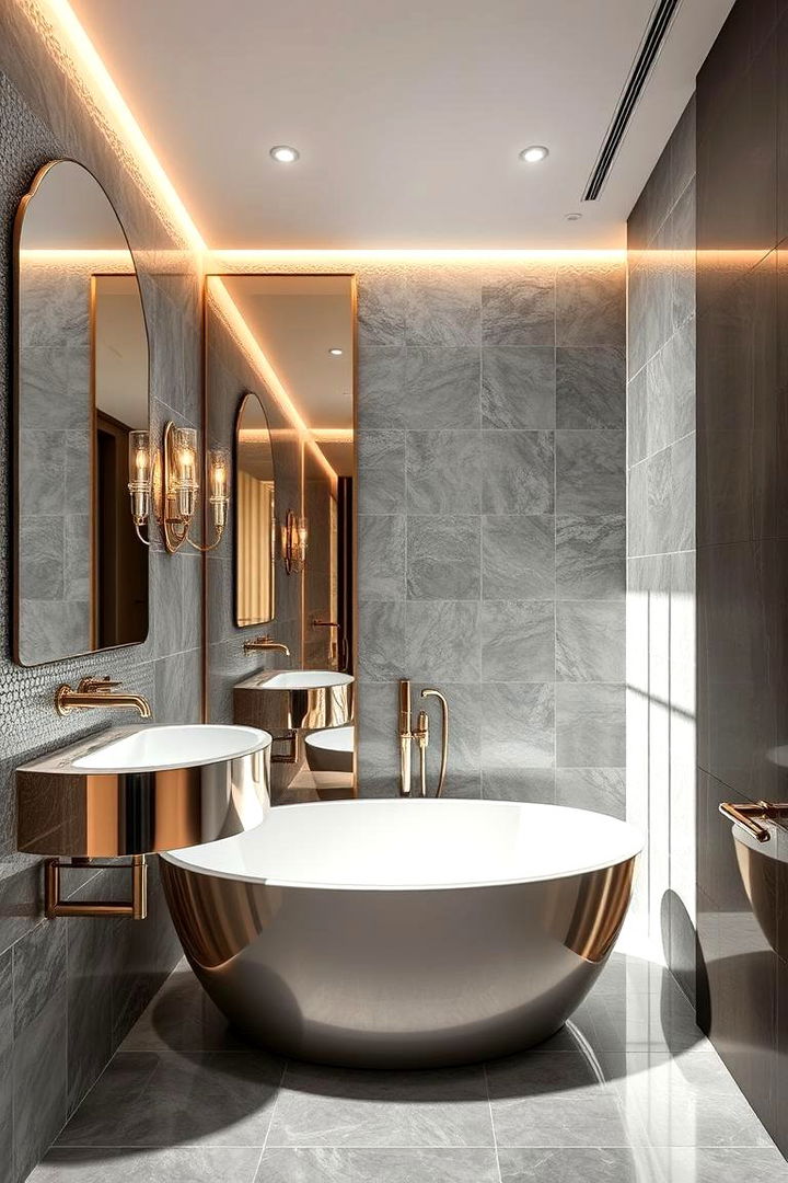 Shimmering Metallic Finishes - 22 Grey Tile Bathroom Ideas