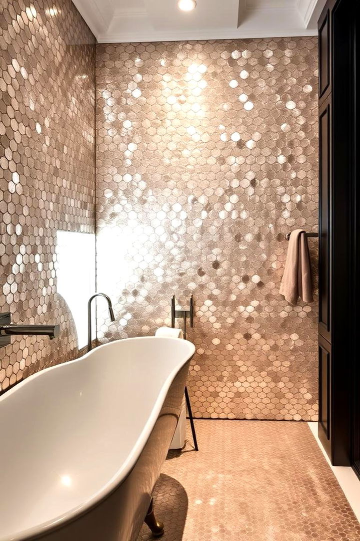 Shimmering Metallics - 22 Penny Tile Bathroom Floor Ideas