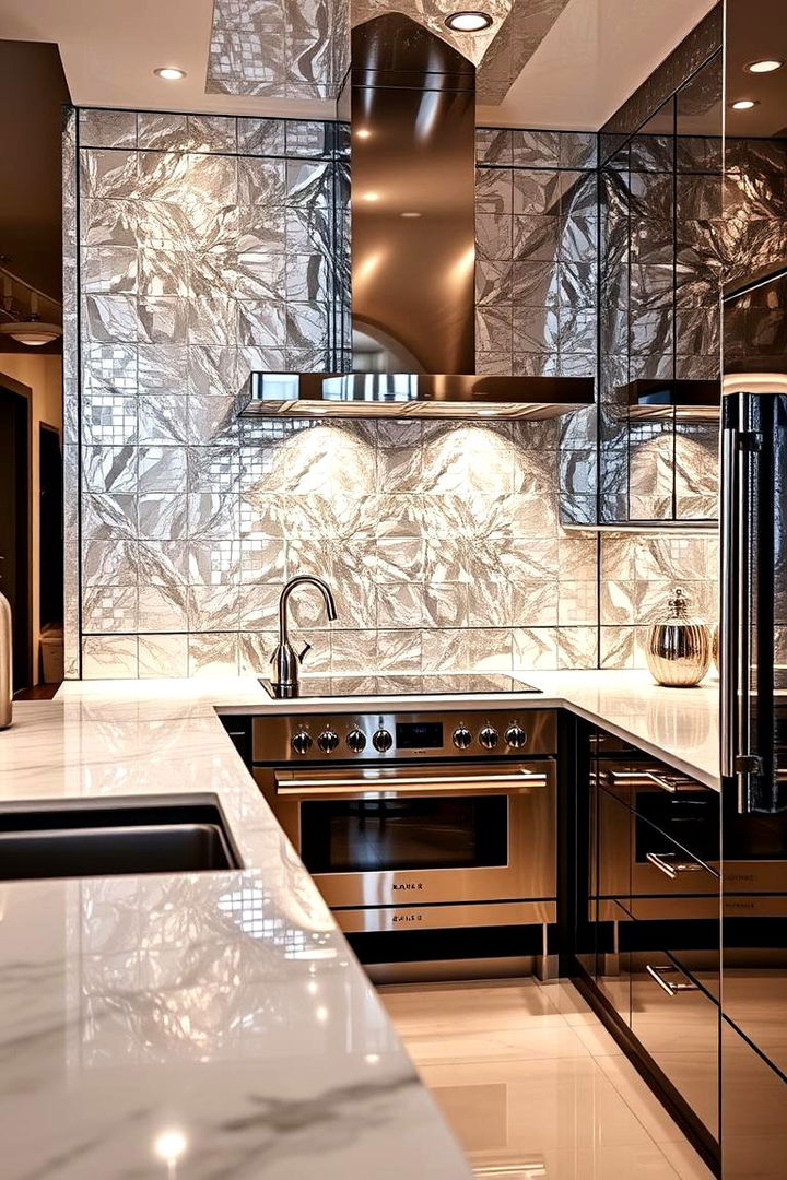 Shimmering Mirrored Finish - 22 Kitchen Backsplash Ideas