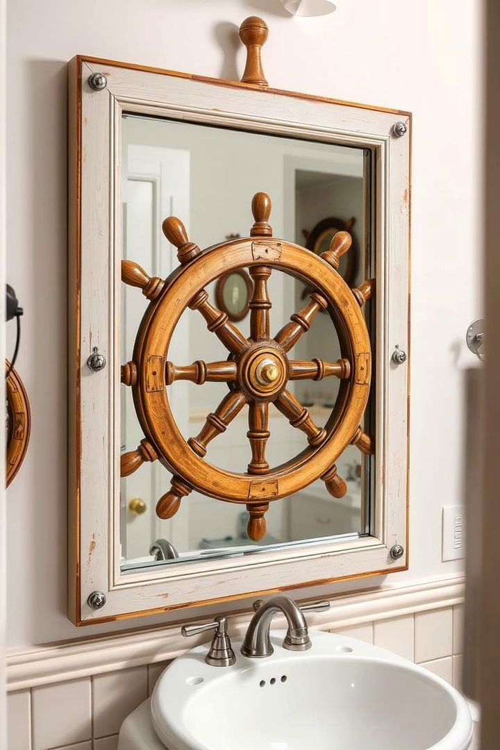 Ship Wheel Mirror Designs - 22 Nautical Bathroom Ideas