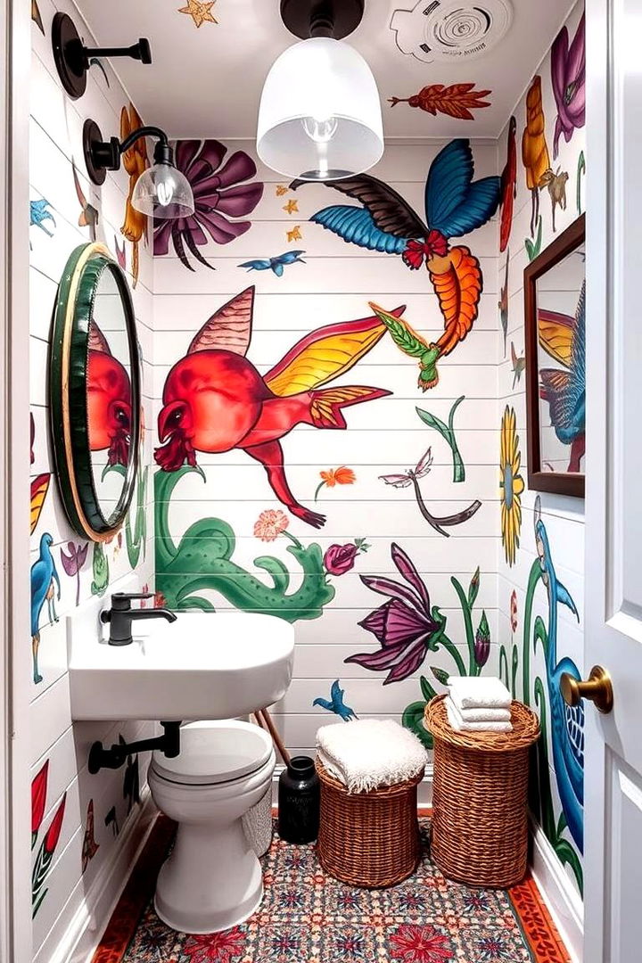 Shiplap Bathroom with Artistic Murals - 22 shiplap bathroom ideas