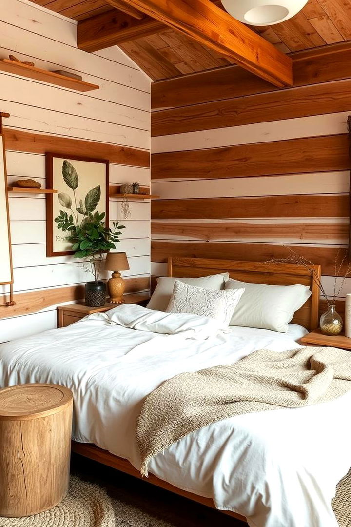 Shiplap Combined with Natural Wood Accents - 22 Shiplap Bedroom Ideas