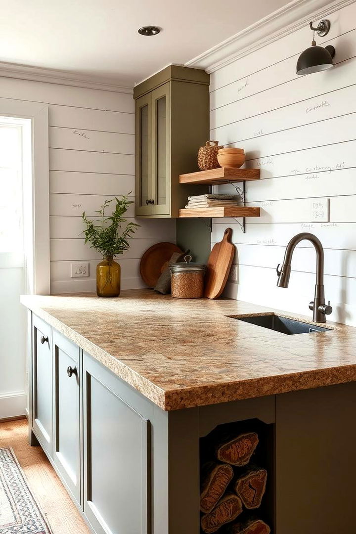 Shiplap Island with Natural Stone Counter - 22 Shiplap Kitchen Island Ideas
