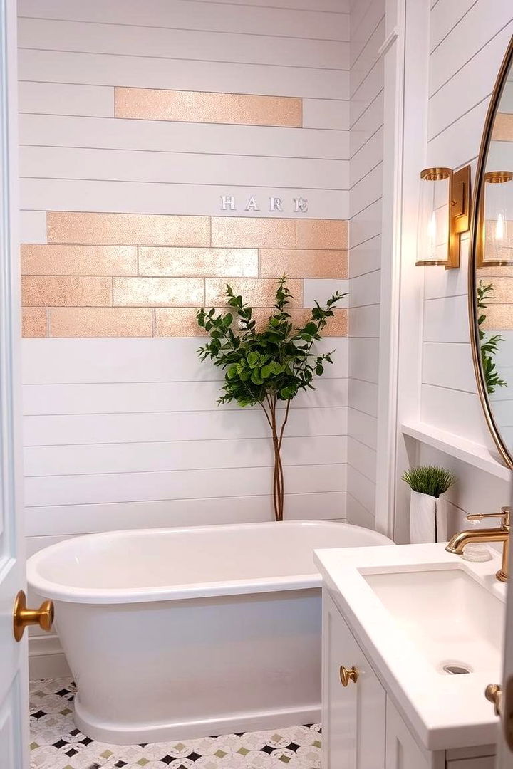 Shiplap Walls with Subtle Metallic Accents - 22 shiplap bathroom ideas
