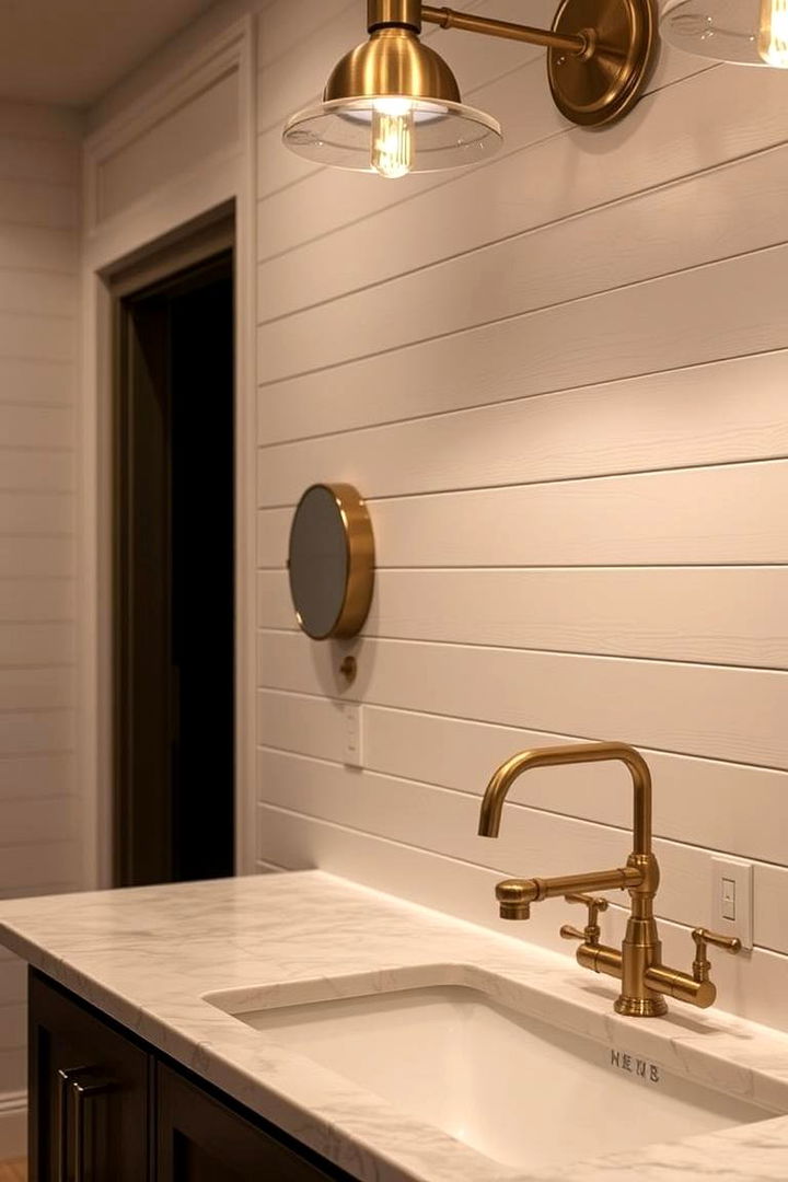 Shiplap and Metallic Finishes - 22 Shiplap Living Room Ideas