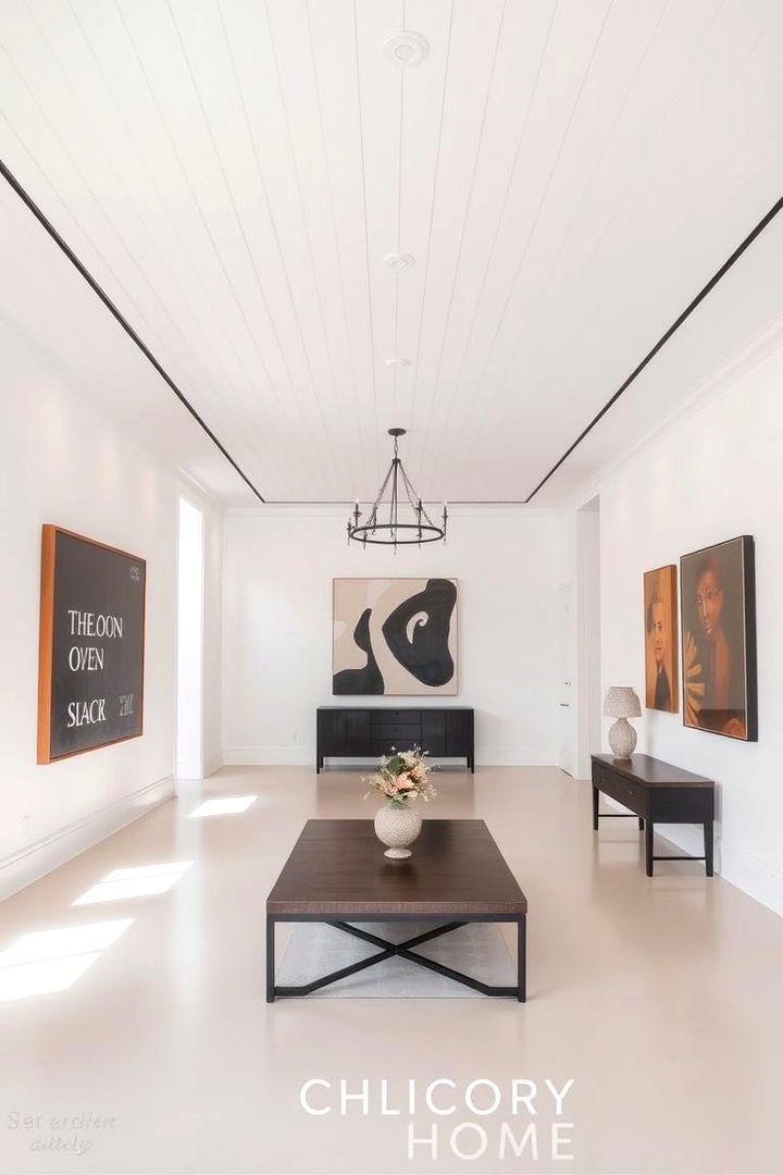 Shiplap and Modern Art Integration - 22 Shiplap Ceiling Ideas