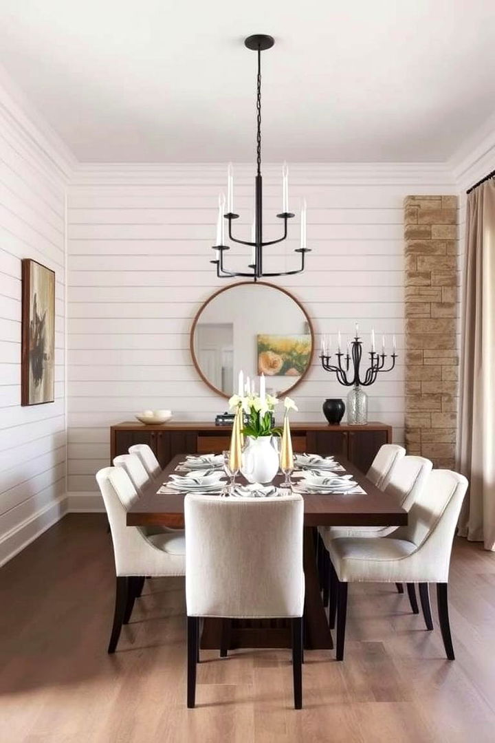 Shiplap with Natural Stone Accents - 22 Shiplap Dining Room Wall Ideas
