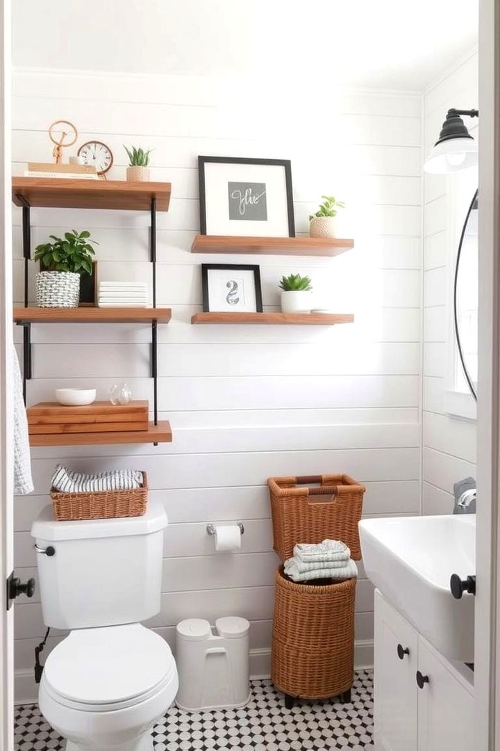 Shiplap with Open Shelves and Storage Solutions - 22 shiplap bathroom ideas