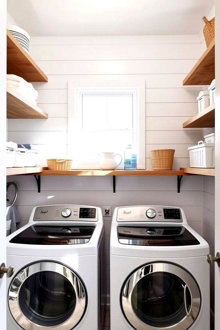 Shiplap with Open Shelving Solutions - 22 Shiplap Laundry Room Ideas