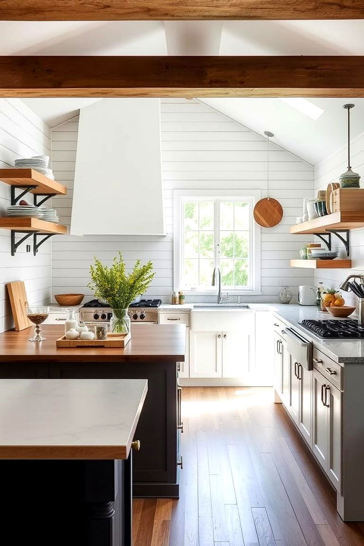 Shiplap with Open Shelving for Functional Elegance - 22 Kitchen Shiplap Ideas With Kitchen Island Ideas