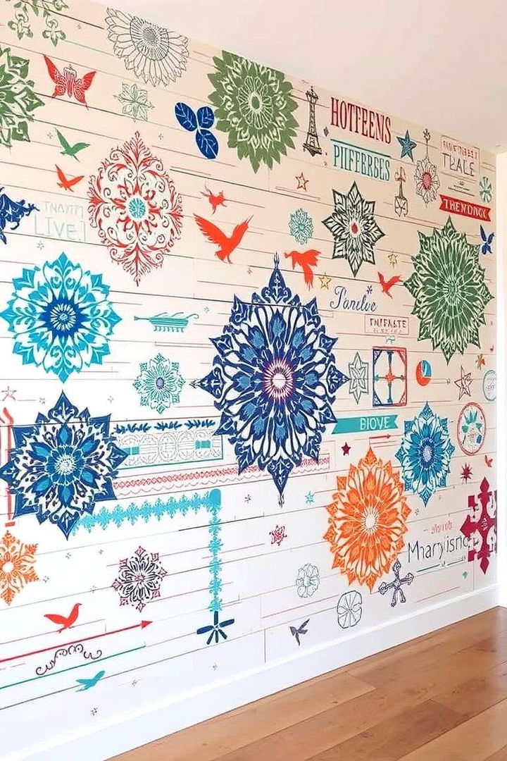 Shiplap with Painted Patterns - 22 shiplap accent wall ideas