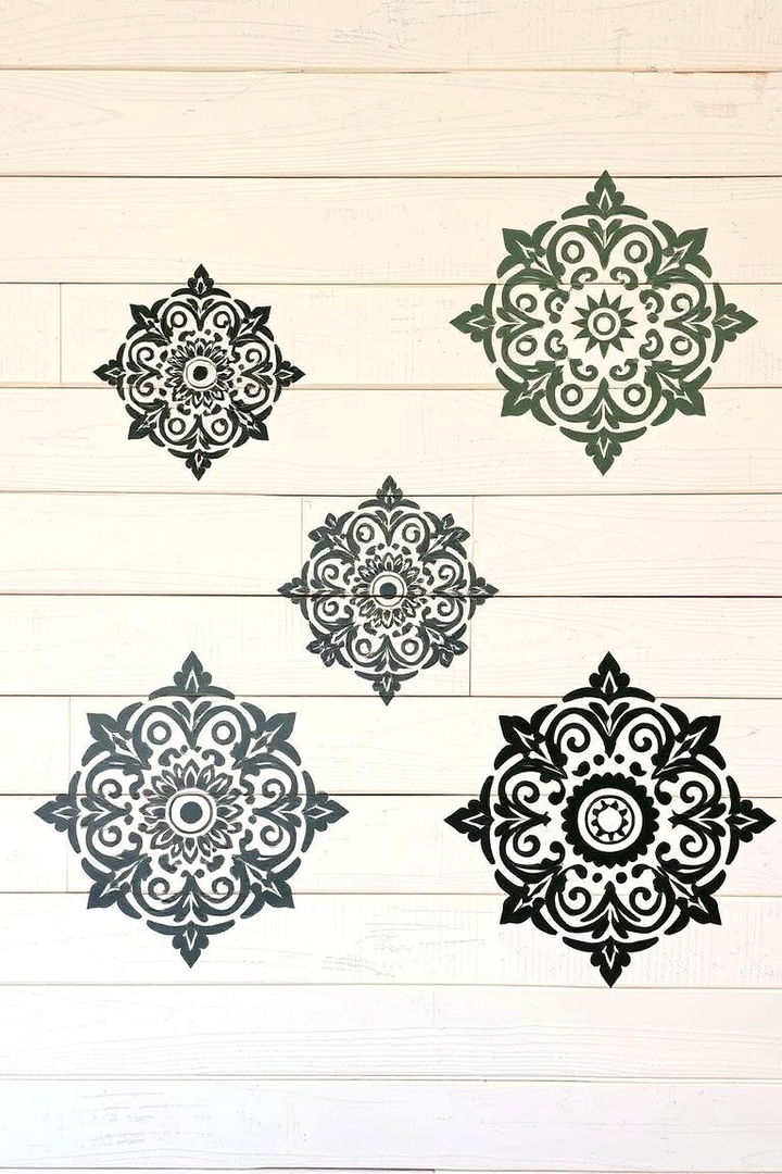 Shiplap with Stenciled Designs - 22 shiplap accent wall ideas