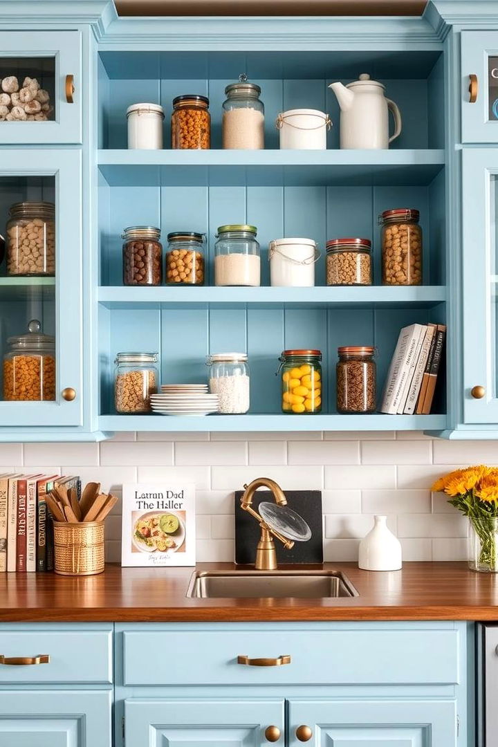 Sky Blue Open Shelving - 22 Blue Kitchen Ideas