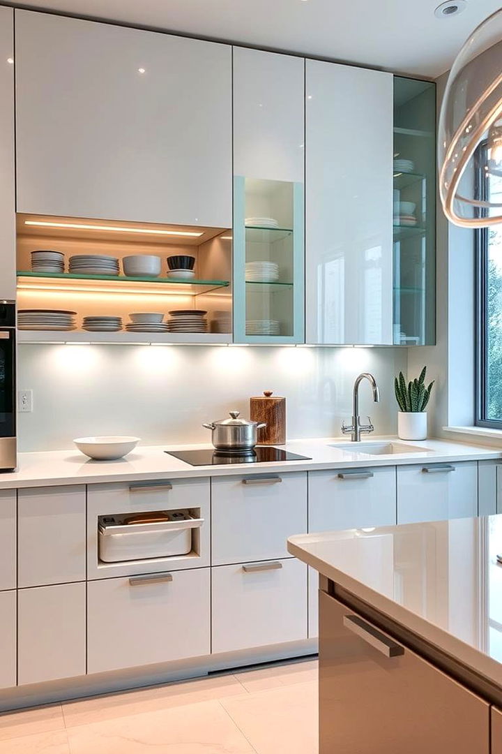 Sleek Aesthetics and Functionality - 22 Modern Style Glass Kitchen Cabinets